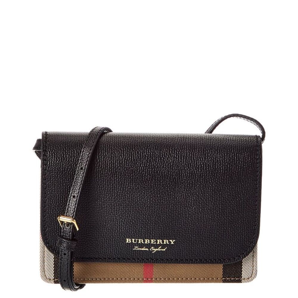 Burberry Check Canvas & Leather Crossbody, Black